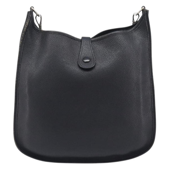HERMES Evelyn PM Shoulder Bag Leather Black Silver Auth 207708