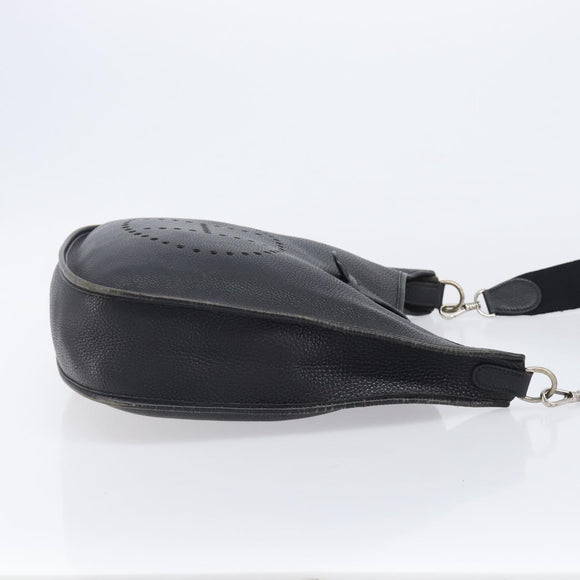 HERMES Evelyn PM Shoulder Bag Leather Black Silver Auth 207708