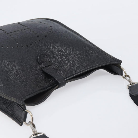 HERMES Evelyn PM Shoulder Bag Leather Black Silver Auth 207708