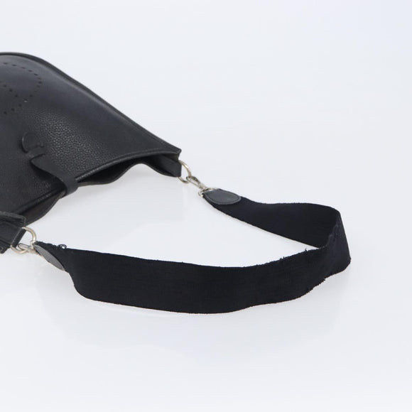 HERMES Evelyn PM Shoulder Bag Leather Black Silver Auth 207708