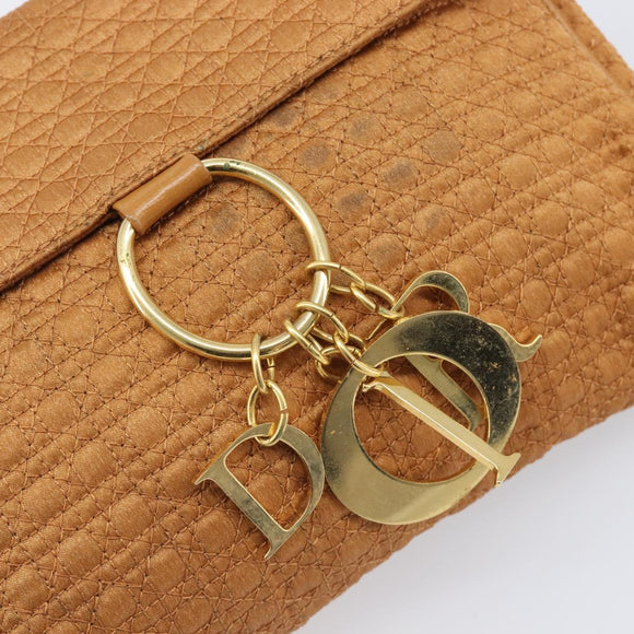 Christian Dior Canage Clutch Bag Nylon Brown Gold Tone Auth 207710