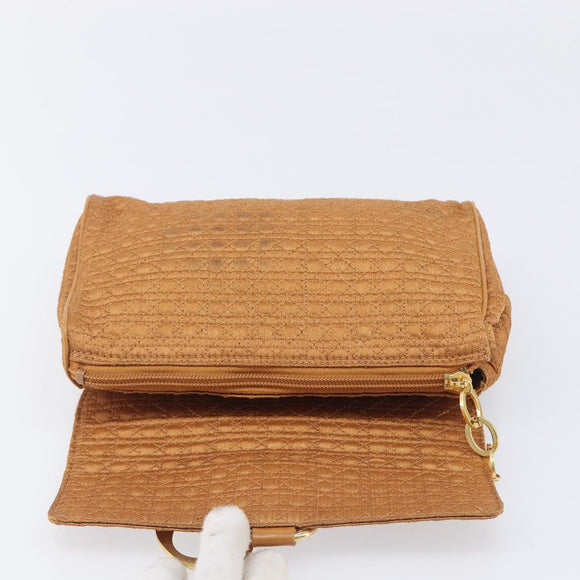 Christian Dior Canage Clutch Bag Nylon Brown Gold Tone Auth 207710