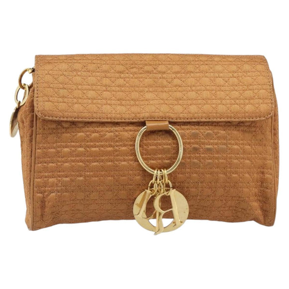 Christian Dior Canage Clutch Bag Nylon Brown Gold Tone Auth 207710