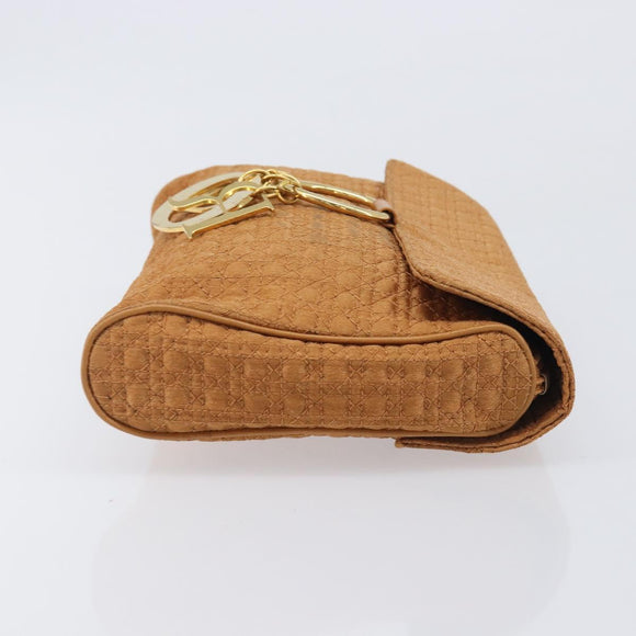 Christian Dior Canage Clutch Bag Nylon Brown Gold Tone Auth 207710