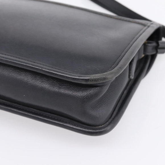 Coach Clutch Bag Leather Black Gold Tone Auth 207714