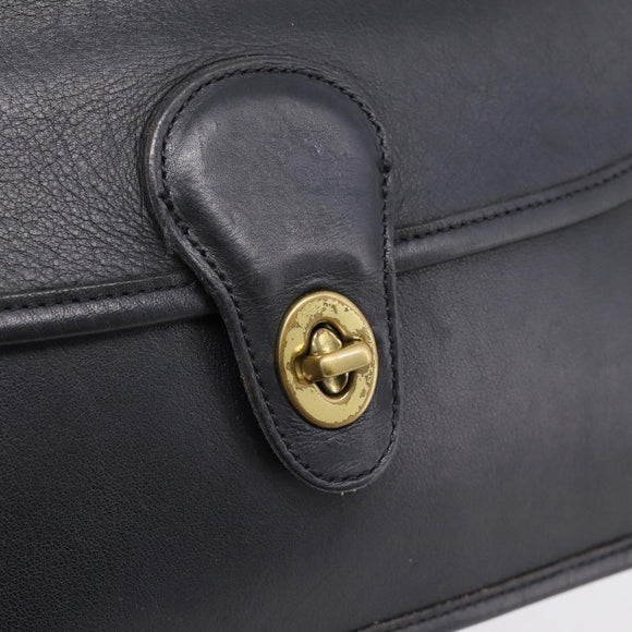 Coach Clutch Bag Leather Black Gold Tone Auth 207714