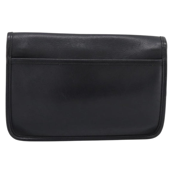 Coach Clutch Bag Leather Black Gold Tone Auth 207714
