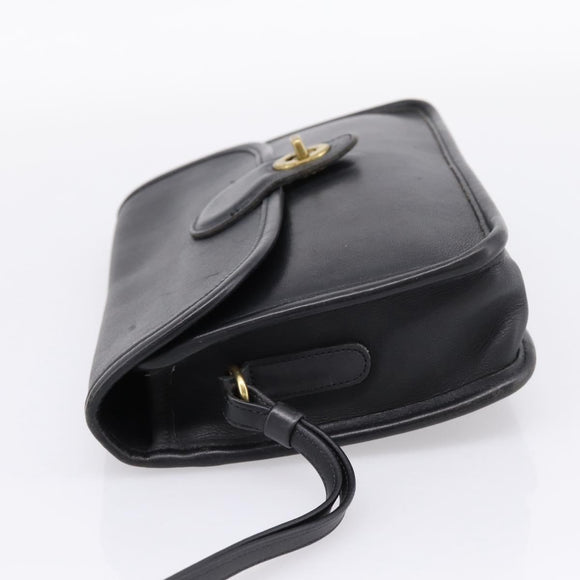 Coach Clutch Bag Leather Black Gold Tone Auth 207714