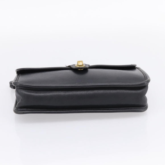 Coach Clutch Bag Leather Black Gold Tone Auth 207714