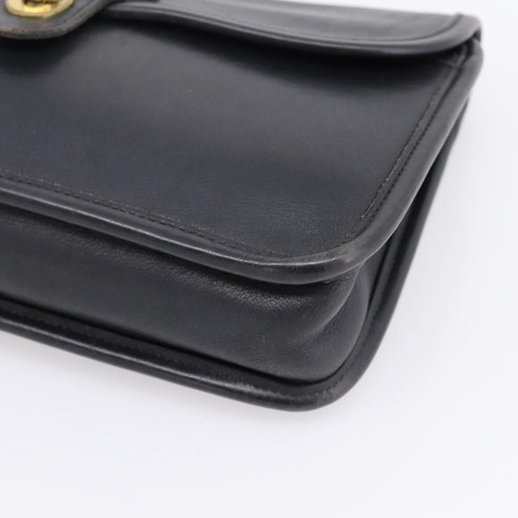 Coach Clutch Bag Leather Black Gold Tone Auth 207714
