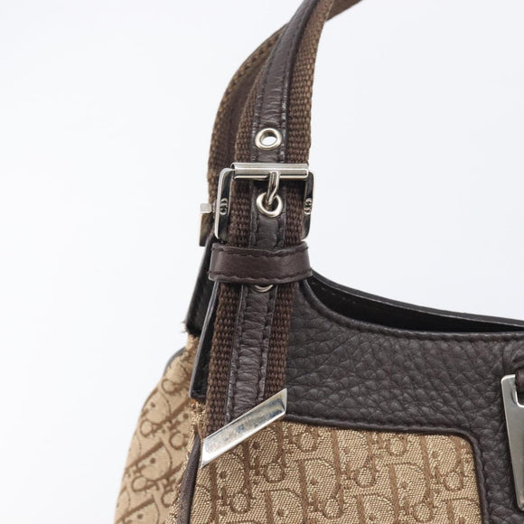 Christian Dior Trotter Canvas Hand Bag Brown Silver Auth 207724V