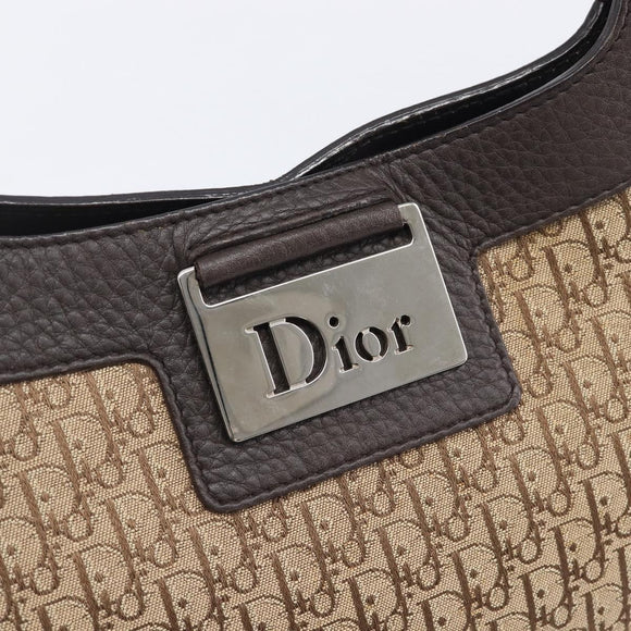 Christian Dior Trotter Canvas Hand Bag Brown Silver Auth 207724V