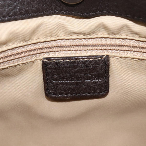 Christian Dior Trotter Canvas Hand Bag Brown Silver Auth 207724V
