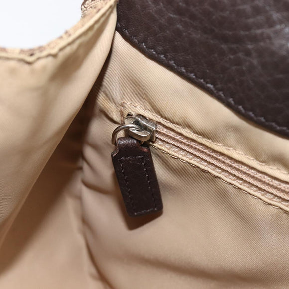 Christian Dior Trotter Canvas Hand Bag Brown Silver Auth 207724V