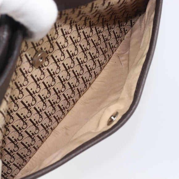 Christian Dior Trotter Canvas Hand Bag Brown Silver Auth 207724V