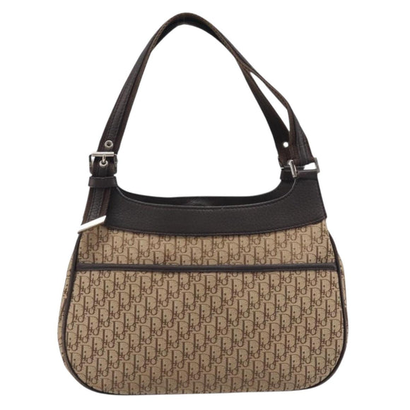 Christian Dior Trotter Canvas Hand Bag Brown Silver Auth 207724V