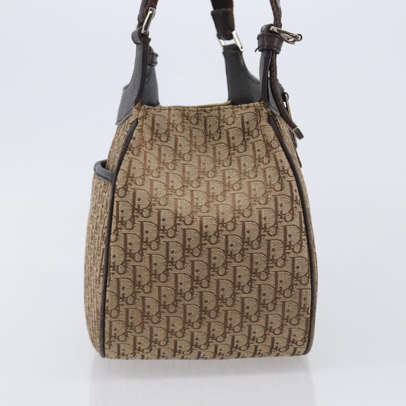 Christian Dior Trotter Canvas Hand Bag Brown Silver Auth 207724V