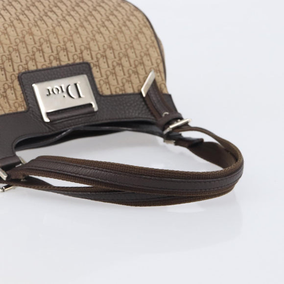 Christian Dior Trotter Canvas Hand Bag Brown Silver Auth 207724V