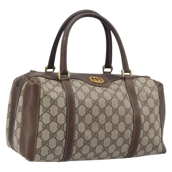GUCCI GG Supreme Boston Bag PVC Beige Gold Tone 25 02 2112 Auth 207725