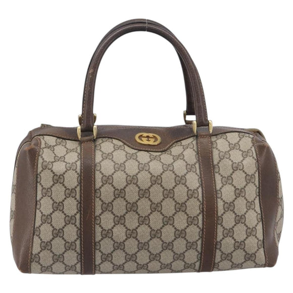 GUCCI GG Supreme Boston Bag PVC Beige Gold Tone 25 02 2112 Auth 207725