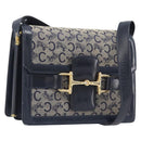 CELINE C Saluki Shoulder Bag Canvas Navy Gold Tone Auth 207727-1