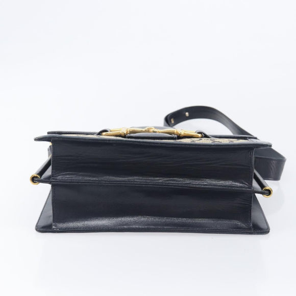 CELINE C Saluki Shoulder Bag Canvas Navy Gold Tone Auth 207727