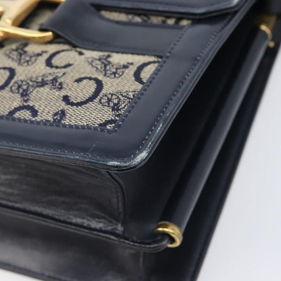 CELINE C Saluki Shoulder Bag Canvas Navy Gold Tone Auth 207727