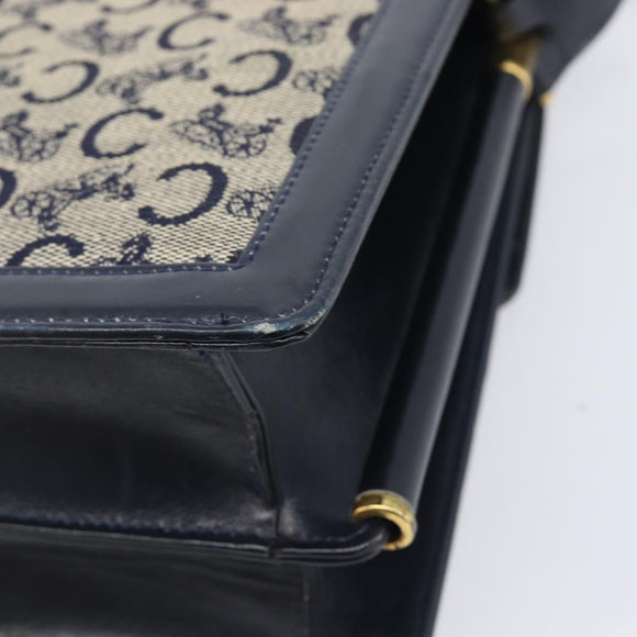 CELINE C Saluki Shoulder Bag Canvas Navy Gold Tone Auth 207727