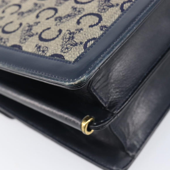 CELINE C Saluki Shoulder Bag Canvas Navy Gold Tone Auth 207727
