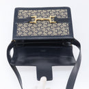 CELINE C Saluki Shoulder Bag Canvas Navy Gold Tone Auth 207727-17