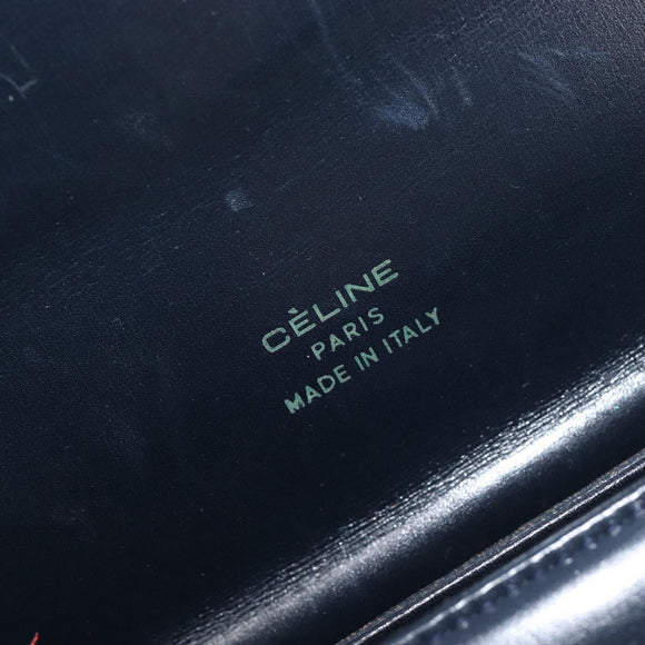 CELINE C Saluki Shoulder Bag Canvas Navy Gold Tone Auth 207727