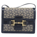 CELINE C Saluki Shoulder Bag Canvas Navy Gold Tone Auth 207727-2