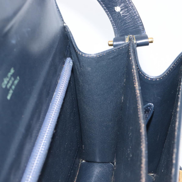 CELINE C Saluki Shoulder Bag Canvas Navy Gold Tone Auth 207727
