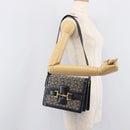 CELINE C Saluki Shoulder Bag Canvas Navy Gold Tone Auth 207727-26