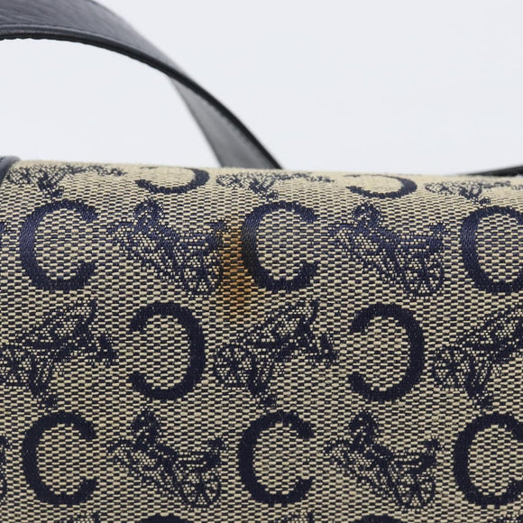 CELINE C Saluki Shoulder Bag Canvas Navy Gold Tone Auth 207727
