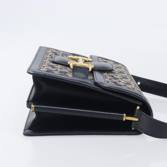 CELINE C Saluki Shoulder Bag Canvas Navy Gold Tone Auth 207727