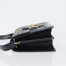 CELINE C Saluki Shoulder Bag Canvas Navy Gold Tone Auth 207727-6