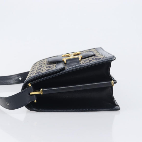 CELINE C Saluki Shoulder Bag Canvas Navy Gold Tone Auth 207727