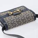 CELINE C Saluki Shoulder Bag Canvas Navy Gold Tone Auth 207727-7
