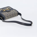 CELINE C Saluki Shoulder Bag Canvas Navy Gold Tone Auth 207727-8