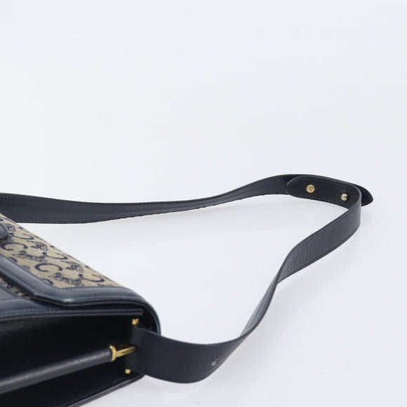 CELINE C Saluki Shoulder Bag Canvas Navy Gold Tone Auth 207727