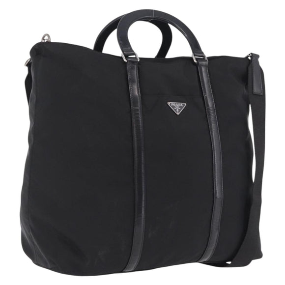 PRADA Hand Bag Nylon 2way Black Silver Auth 207729A