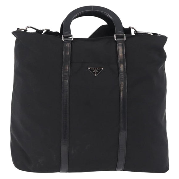 PRADA Hand Bag Nylon 2way Black Silver Auth 207729A