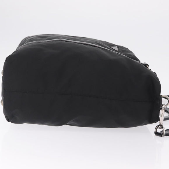 PRADA Hand Bag Nylon 2way Black Silver Auth 207729A