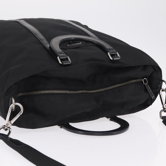 PRADA Hand Bag Nylon 2way Black Silver Auth 207729A
