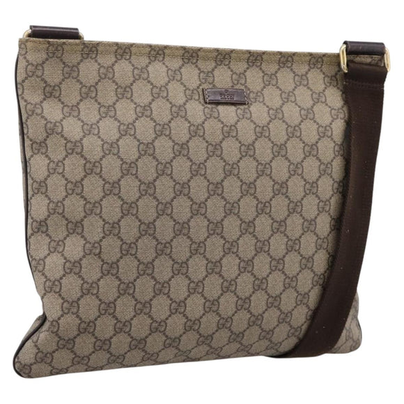GUCCI GG Supreme Shoulder Bag PVC Beige Gold Tone 201446 Auth 207731A