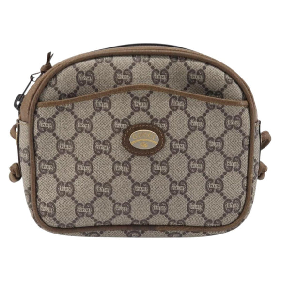 GUCCI PLUS Shoulder Bag PVC Beige Gold Tone Auth 207733