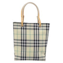 BURBERRY Nova Check Hand Bag Nylon Beige Silver Auth 207736A-2