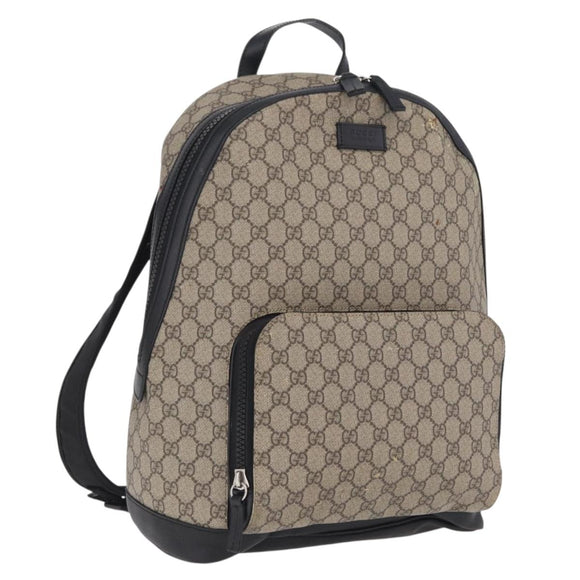 GUCCI GG Supreme Backpack PVC Beige Silver 406370 Auth 207738