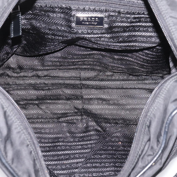 PRADA Shoulder Bag Nylon Black Silver Auth 207742A